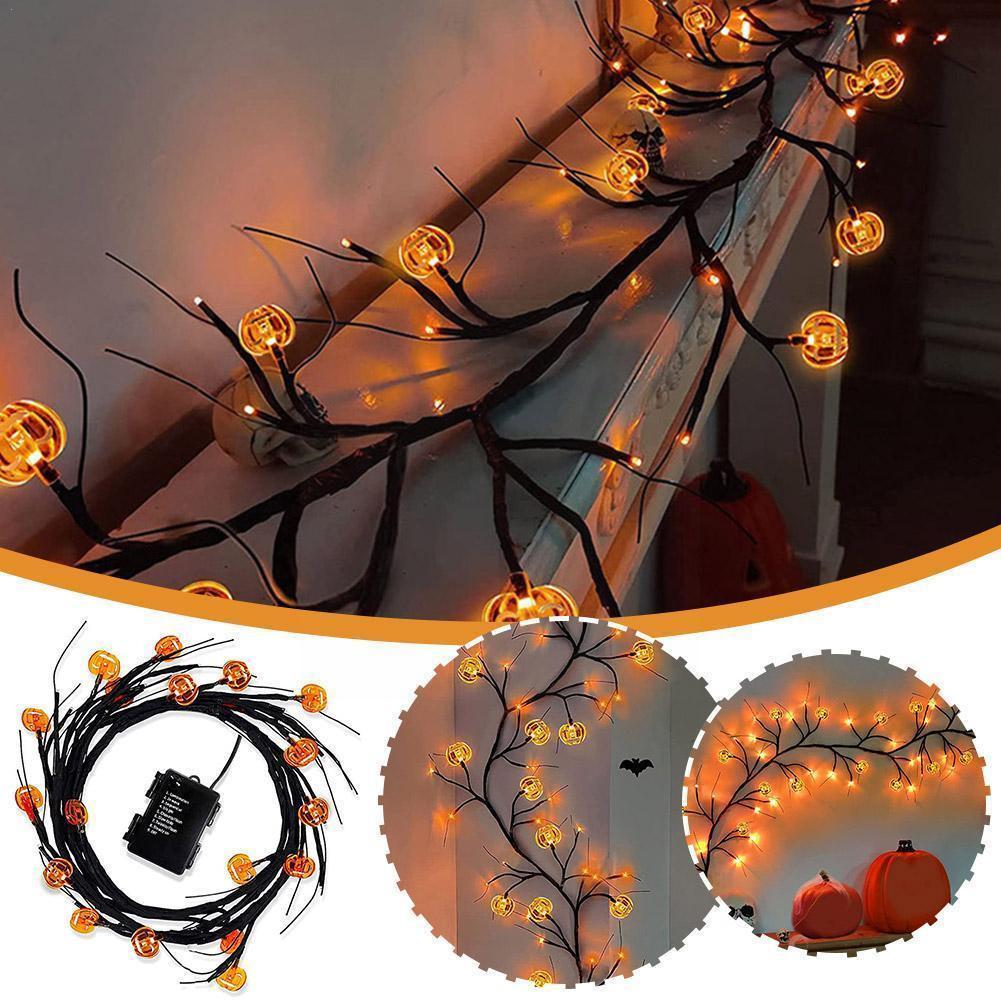 Halloween LED Willow Vine String Light Cool Cartoon Bat Pumpkin Decoration For Indoor Outdoor Party House Decor.
