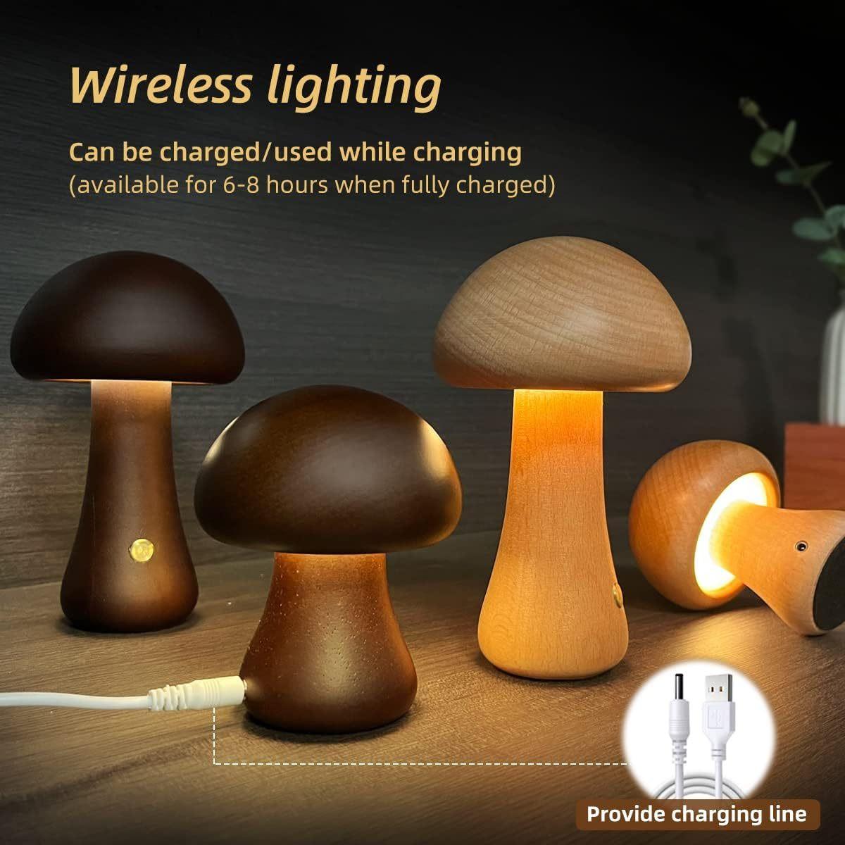 INS Wooden Cute Mushroom LED Night Light With Touch Switch  Bedside Table Lamp For Bedroom Childrens Room Sleeping Night Lamps Home Decor.
