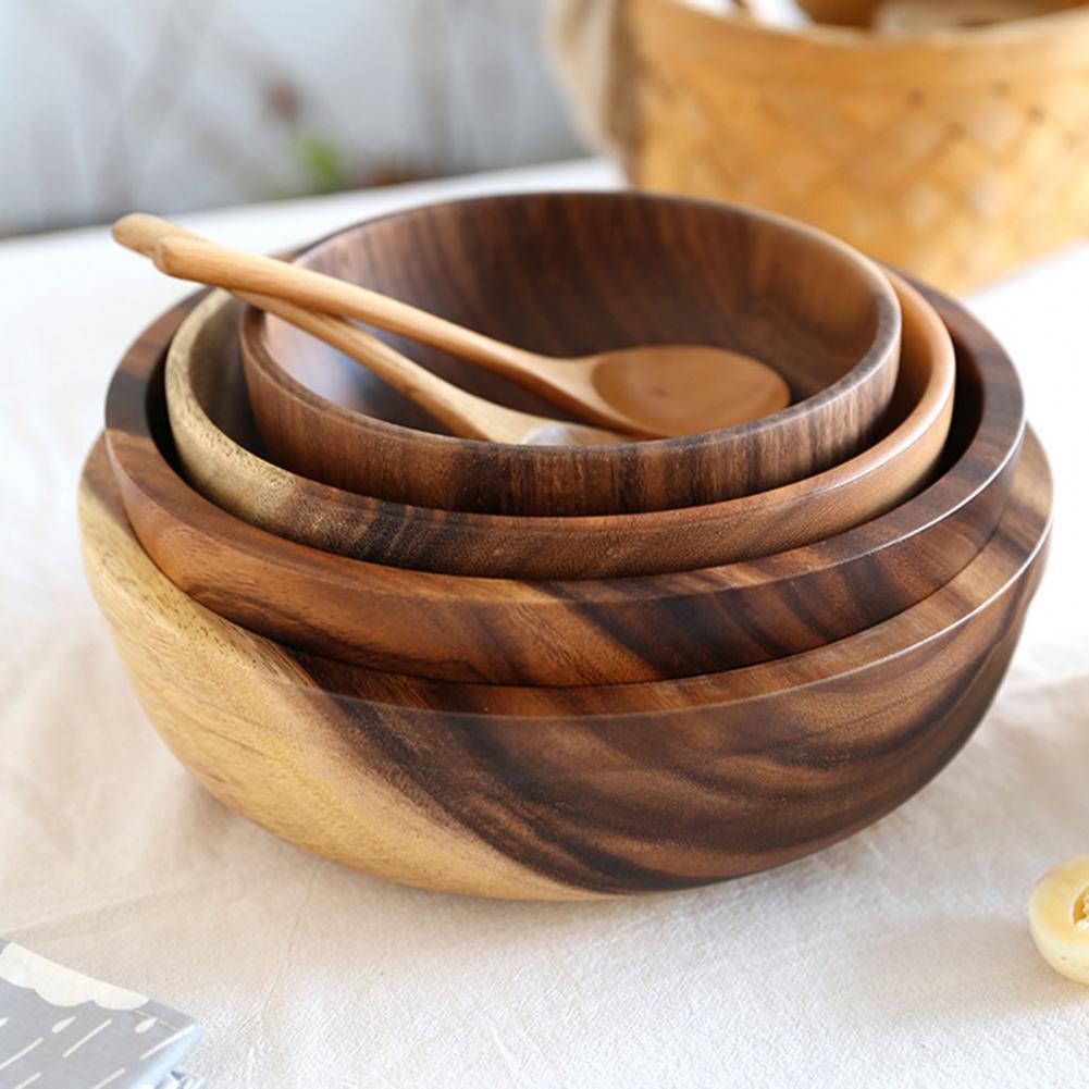 Kitchen Natural Wooden Bowl Household Fruit Bowl Salad Bowl For Home Restaurant Food Container Wooden Utensils Note The Size Hot.
