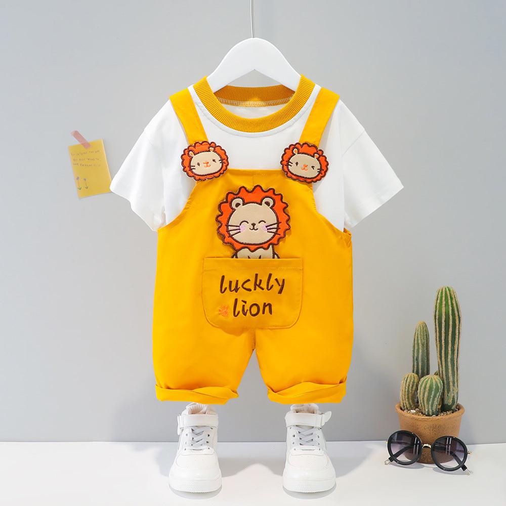 Children's Clothing Men And Women Baby Summer Cartoon Short-sleeved Overalls.