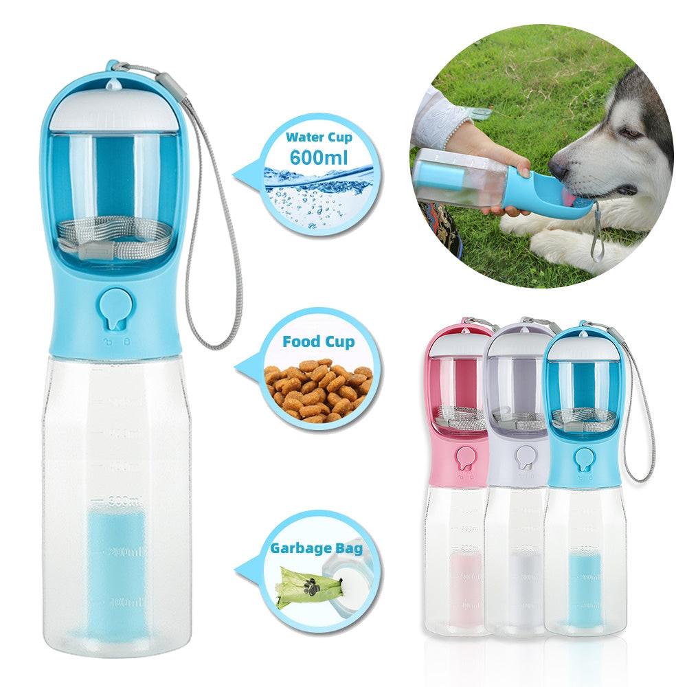 Portable Cat Dog Water Bottle Food Feeder Drinker Poop Dispenser 3 In 1 Leak-proof Multifunctional Dog Water Bottle Pet Products.