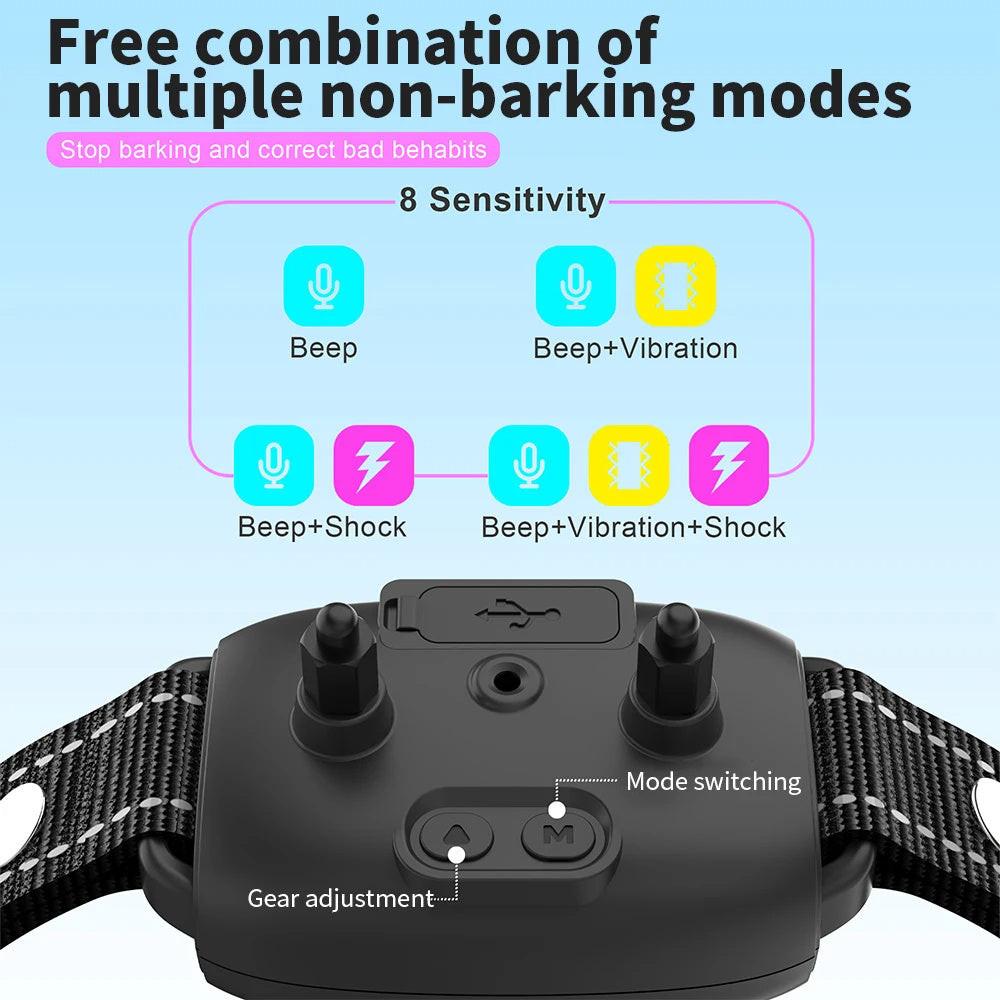 Smart Automatic Anti Barking Dog Collar Rechargeable Bark Stopper Stop Barking HD Digital Display IP67 Waterproof Collar For Dogs Pet Products.