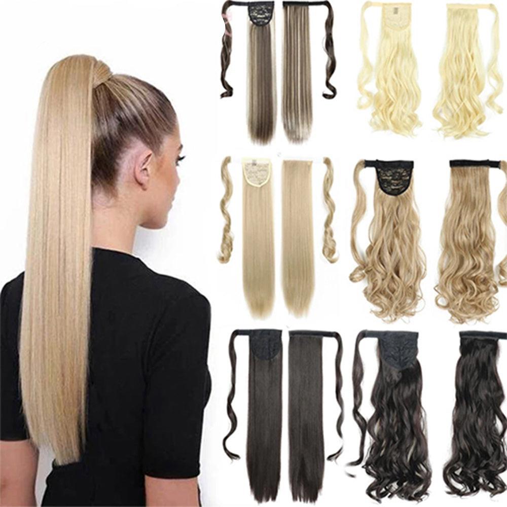 Long Straight Wrap Around Clip In Ponytail Hair Extension Heat Resistant Synthetic Tail Fake Hair.