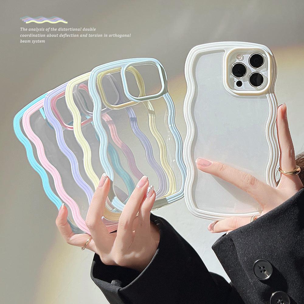 Wave Border Mobile Phone Case Solid Color Simple Candy Color.