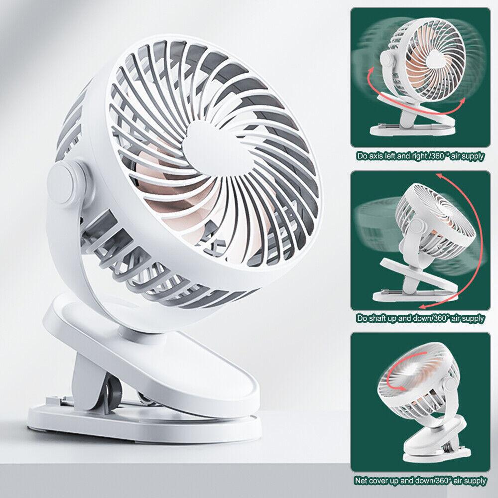 3 Speeds Mini Cooling Fan USB Rechargeable Clip On Desk Baby Stroller Portable.