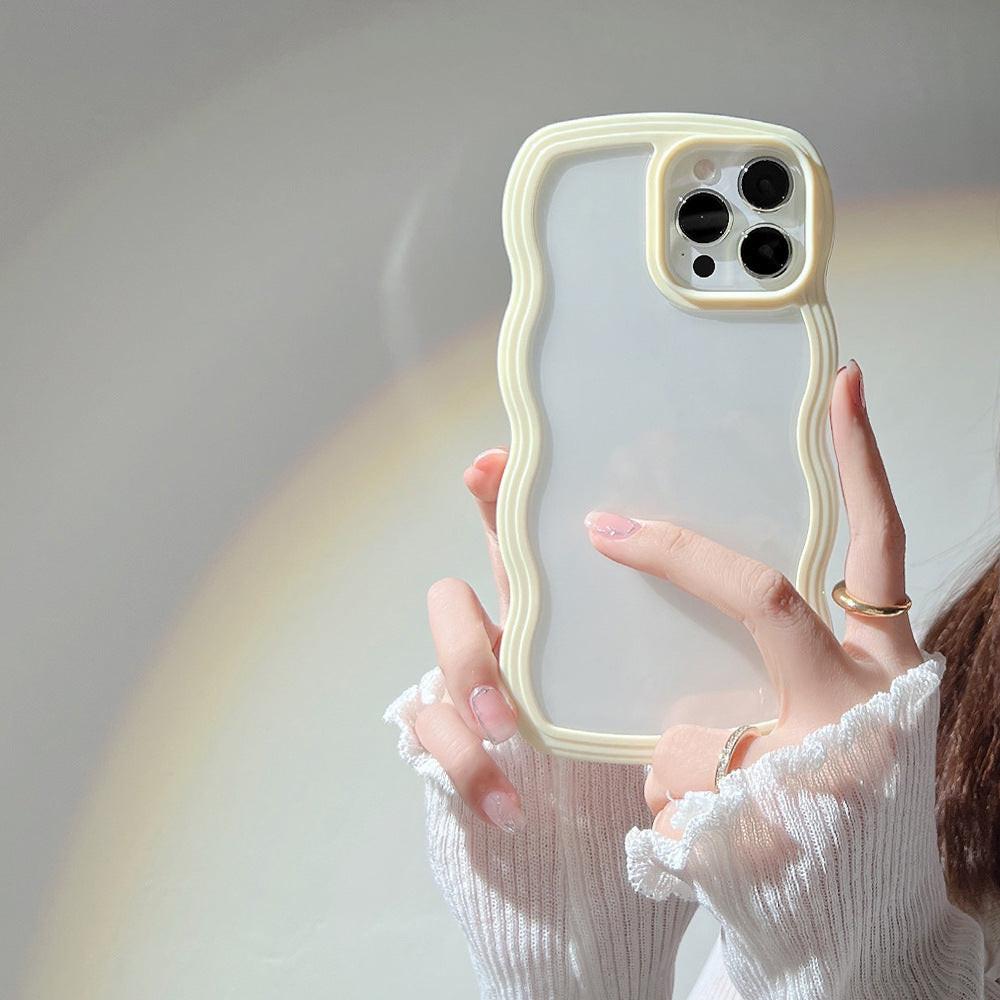 Wave Border Mobile Phone Case Solid Color Simple Candy Color.