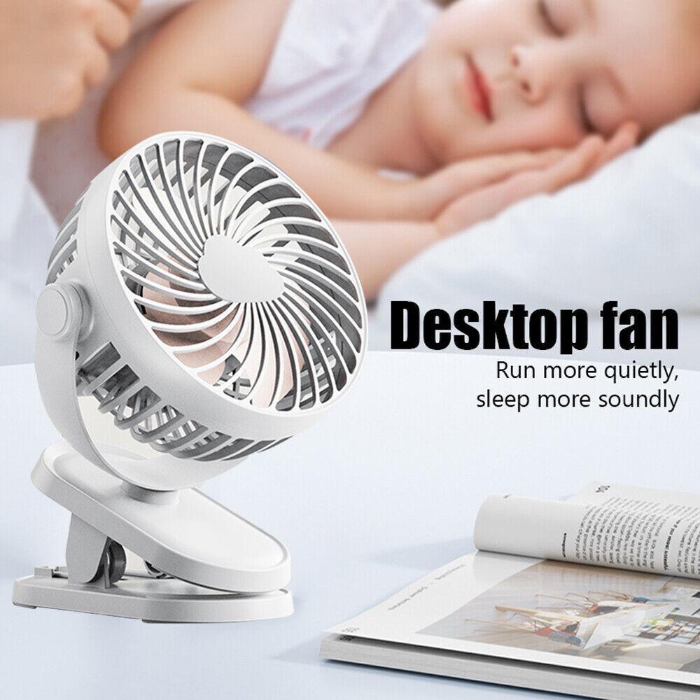 3 Speeds Mini Cooling Fan USB Rechargeable Clip On Desk Baby Stroller Portable.