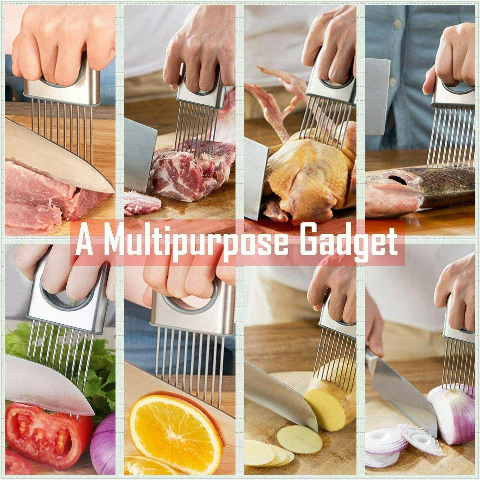Onion Holder Slicer Vegetable Tools Tomato Cutter Stainless Steel Kitchen Gadget.