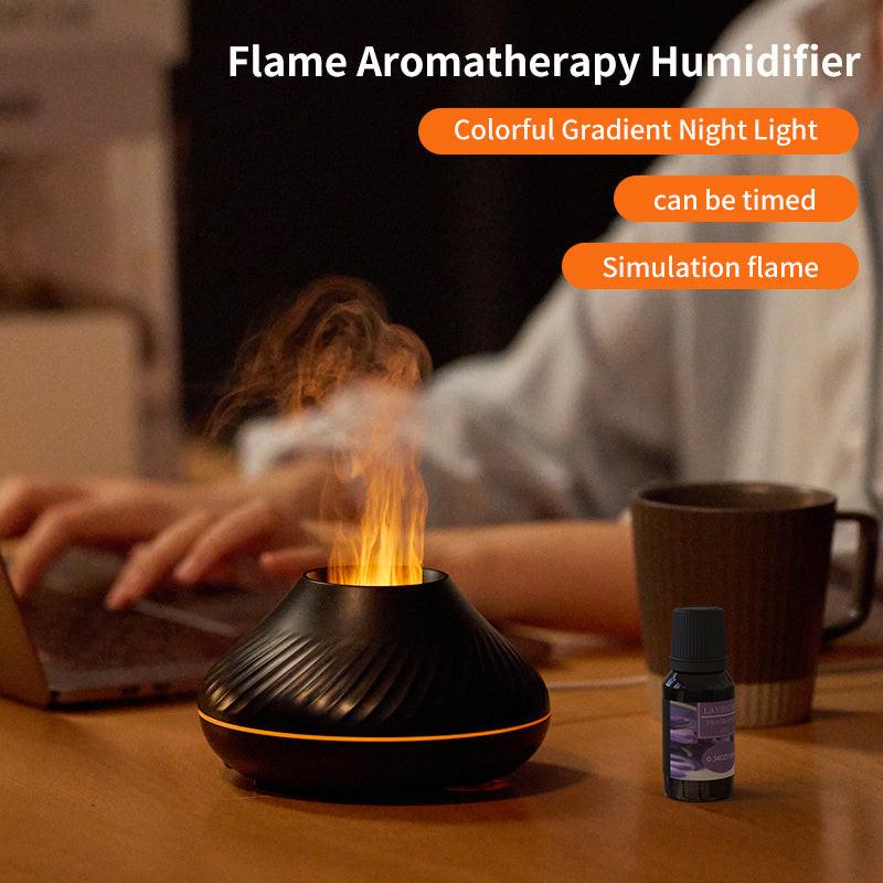 Newest RGB Flame Aroma Diffuser 130Ml 3d Colorful Flame Humidifier Fire Volcano Diffuser Flame.