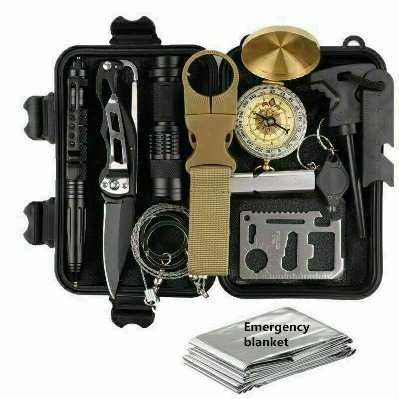 14-In-1 Outdoor Emergency Survival Kit Camping Hiking Tactical Gear Case Set Box.