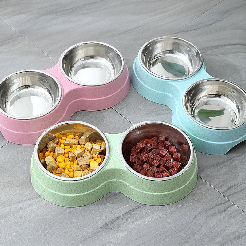 Double Pet Bowls Dog Food Water Feeder Stainless Steel Pet Drinking Dish Feeder Cat Puppy Feeding Supplies Small Dog Accessories.