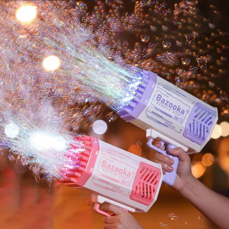 Bubble Gun Rocket 69 Holes Soap Bubbles Machine Gun Shape Automatic Blower With Light Toys For Kids Pomperos.