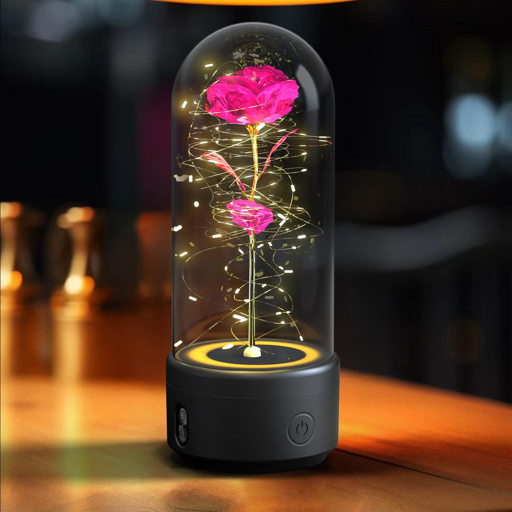 Creative 2 In 1 Rose Flowers LED Light And Bluetooth-compatible Speaker Valentine's Day Gift Rose Luminous Night Light Ornament In Glass Cover.