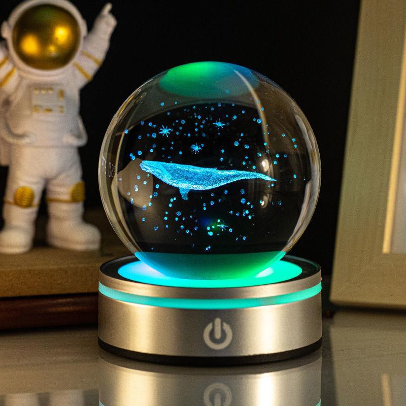 Creative 3D Inner Carving Luminous Crystal Ball Colorful Gradient Small Night Lamp Home Decorations Gifts Selection.