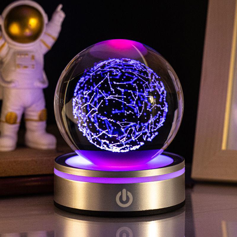 Creative 3D Inner Carving Luminous Crystal Ball Colorful Gradient Small Night Lamp Home Decorations Gifts Selection.