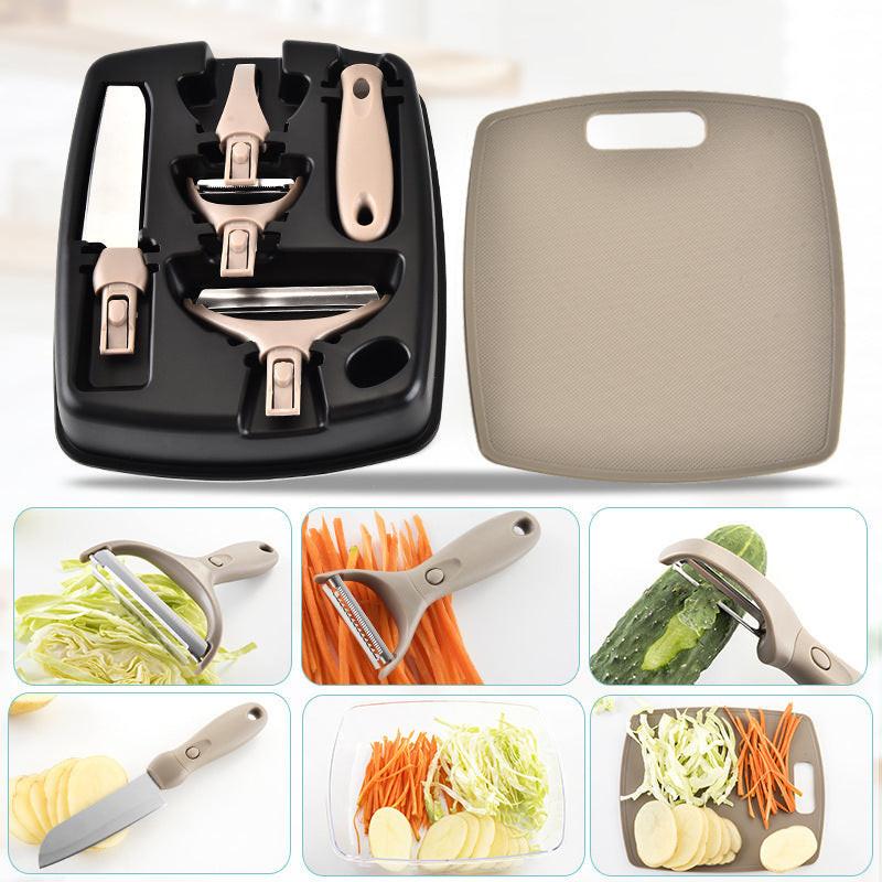 Stainless Steel Cutter Set Three Piece Set Wheat Straw Chopping Board Fruit Knife Peeler Combined Kitchen Tools.