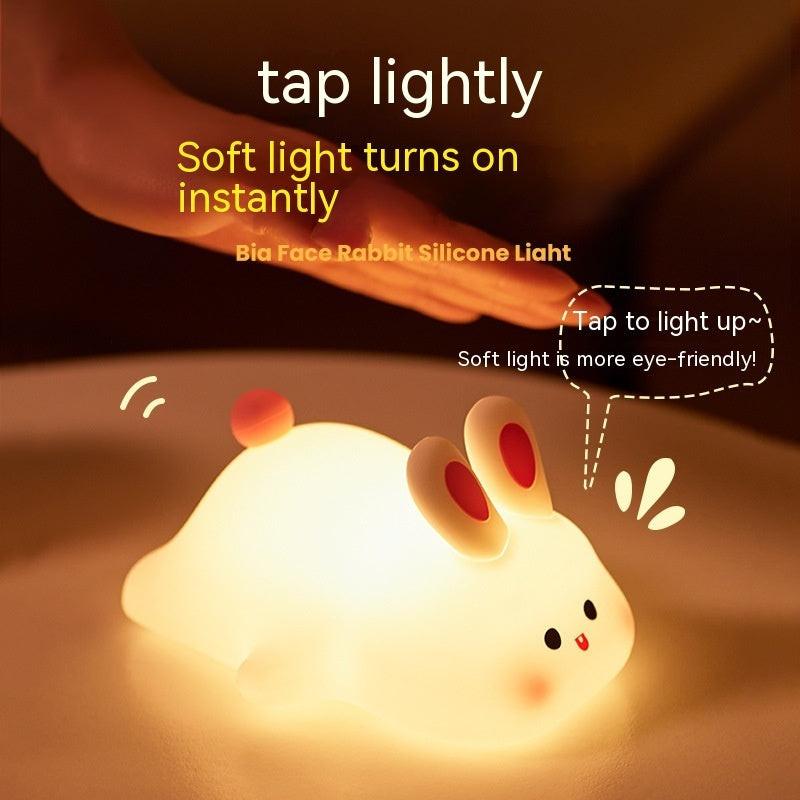 Cute LED Night Light Touch Sensor Cartoon Kid's Nightlights Big Face Rabbit Silicone Night Light Christmas Gift Bedside Lamp Home Decor.
