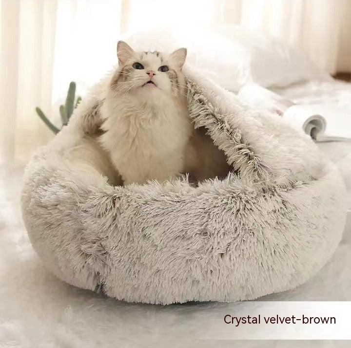 2 In 1 Dog And Cat Bed Pet Winter Bed Round Plush Warm Bed House Soft Long Plush Pets Bed Pet Products.