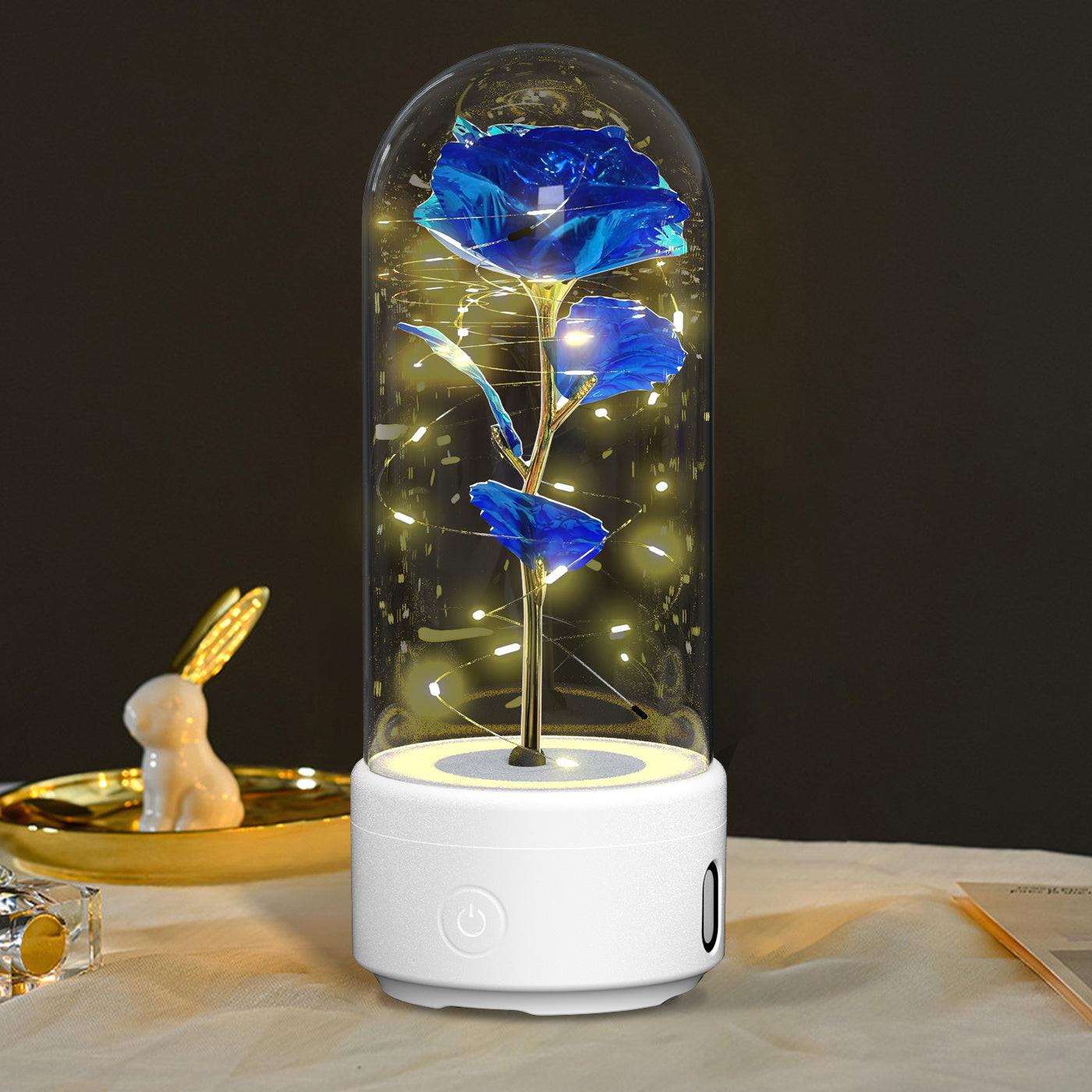 Creative 2 In 1 Rose Flowers LED Light And Bluetooth-compatible Speaker Valentine's Day Gift Rose Luminous Night Light Ornament In Glass Cover.