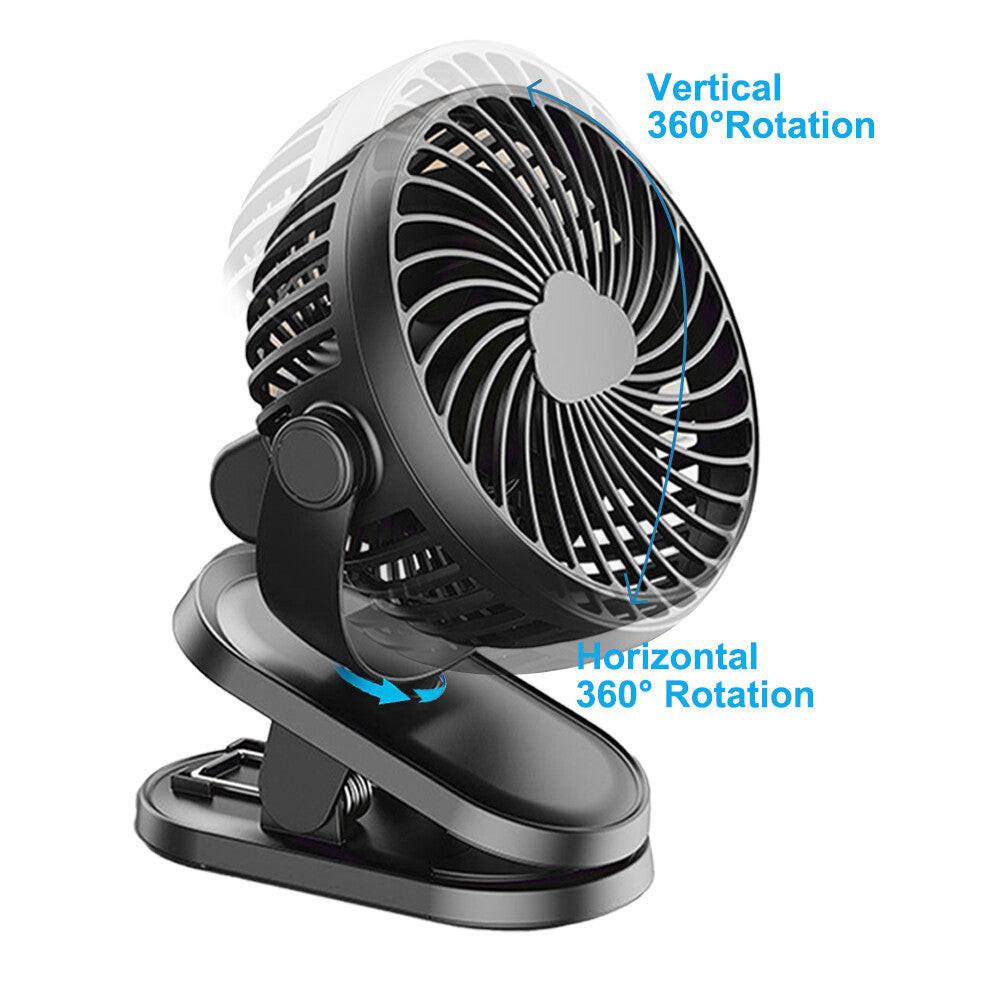 3 Speeds Mini Cooling Fan USB Rechargeable Clip On Desk Baby Stroller Portable.