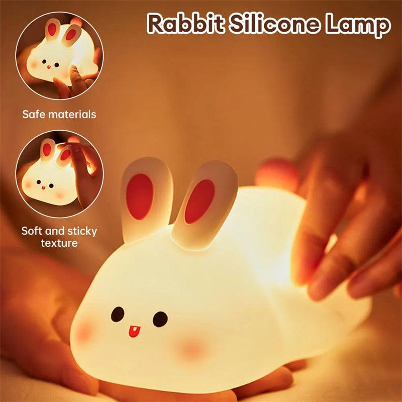 Cute LED Night Light Touch Sensor Cartoon Kid's Nightlights Big Face Rabbit Silicone Night Light Christmas Gift Bedside Lamp Home Decor.
