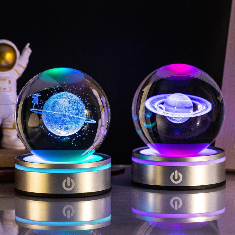 Creative 3D Inner Carving Luminous Crystal Ball Colorful Gradient Small Night Lamp Home Decorations Gifts Selection.