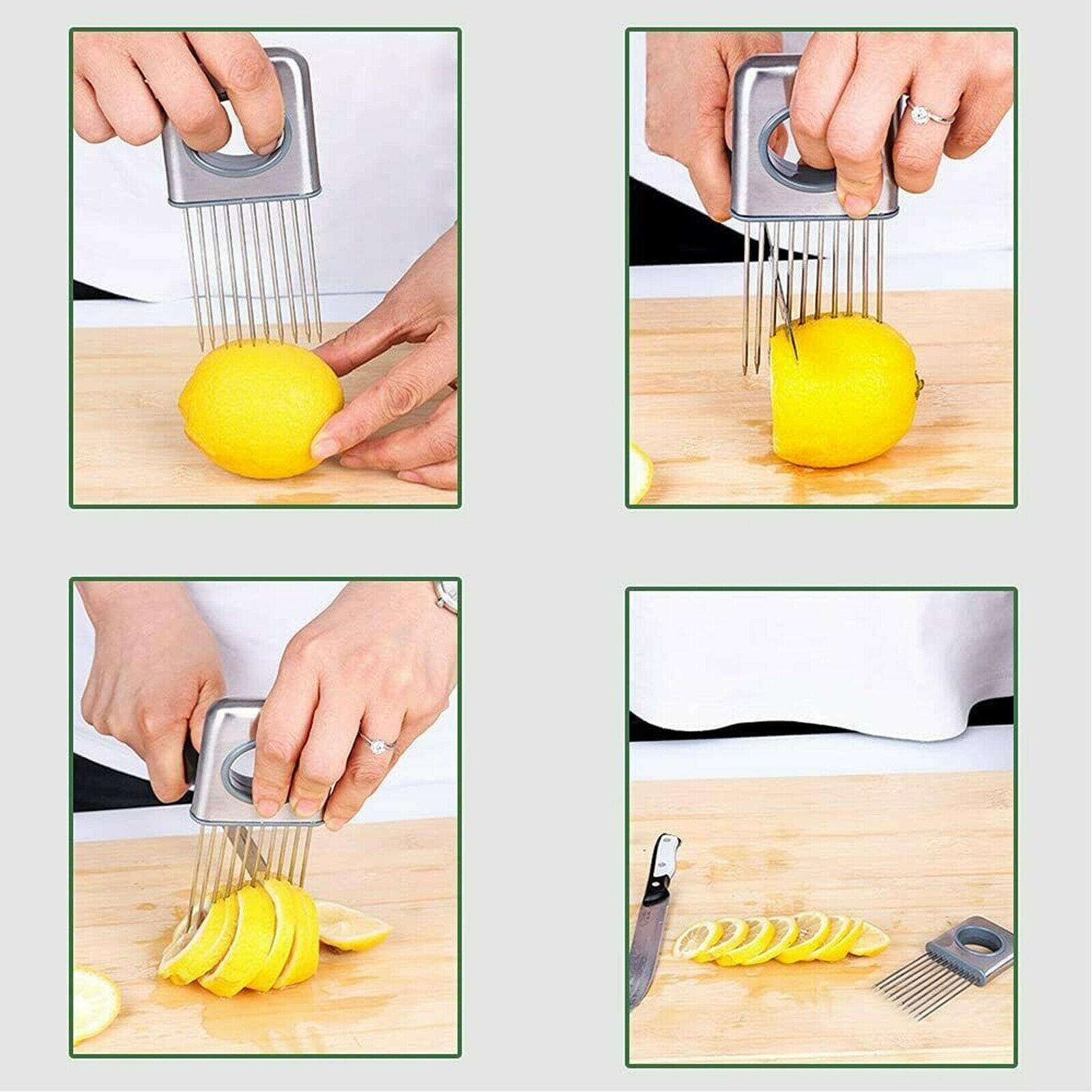 Onion Holder Slicer Vegetable Tools Tomato Cutter Stainless Steel Kitchen Gadget.