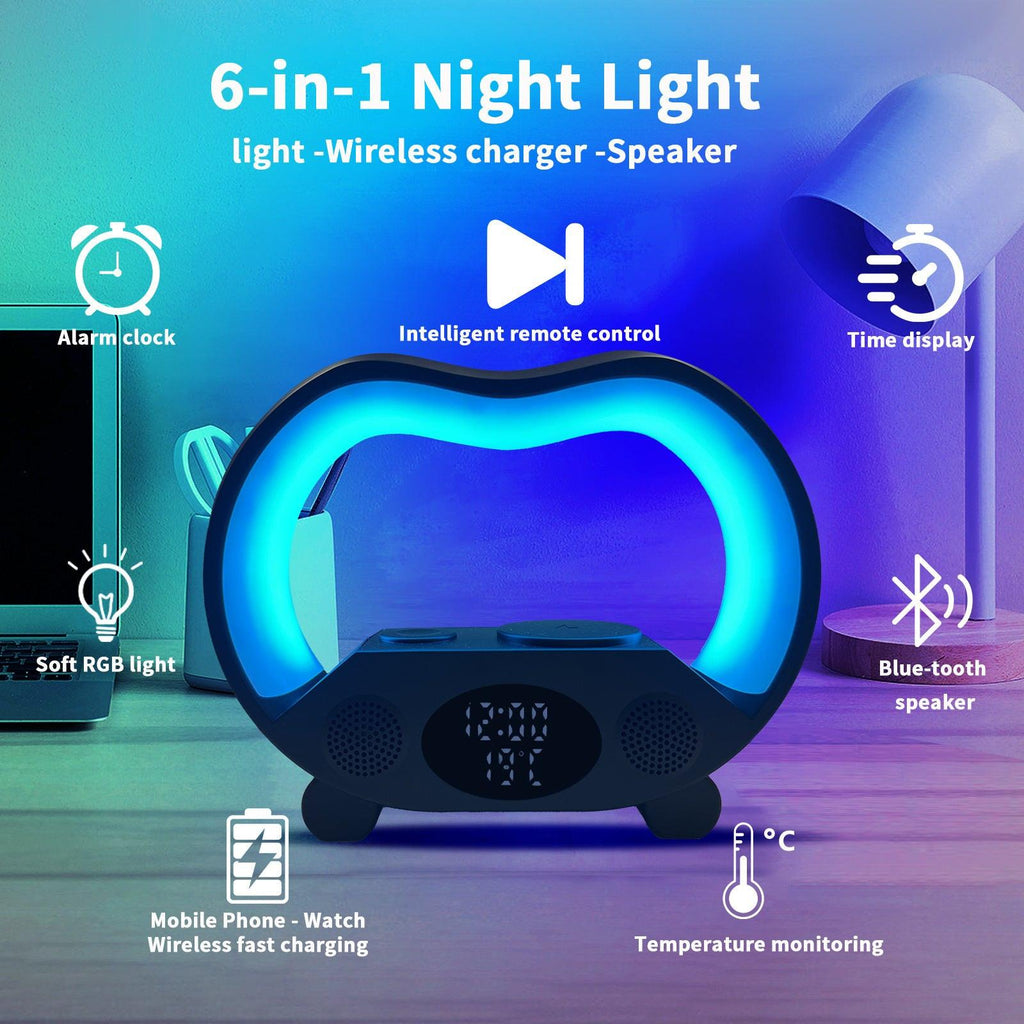 2024 New 6 In 1 Smart Remote Control Bluetooth-compatible Ambience Intelligent LED Table Lamp Multi-function Wireless Charger Night Light Bluetooth-compatible Speaker.