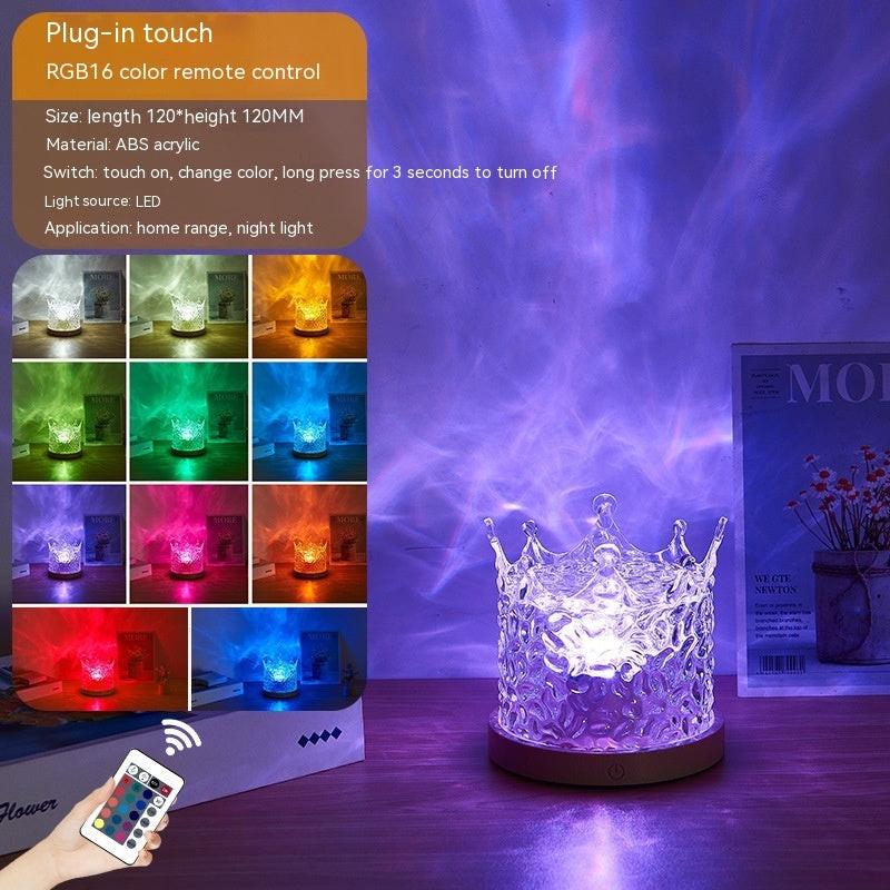 LED Water Ripple Ambient Night Light USB Rotating Projection Crystal Table Lamp RGB Dimmable Home Decoration 16 Color Gifts.