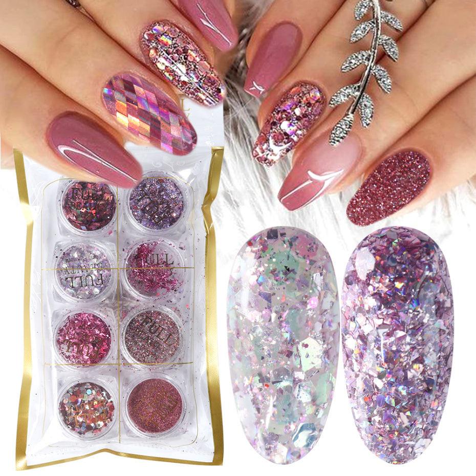 8 Box Mix Glitter Nail Art Powder Flakes Set.