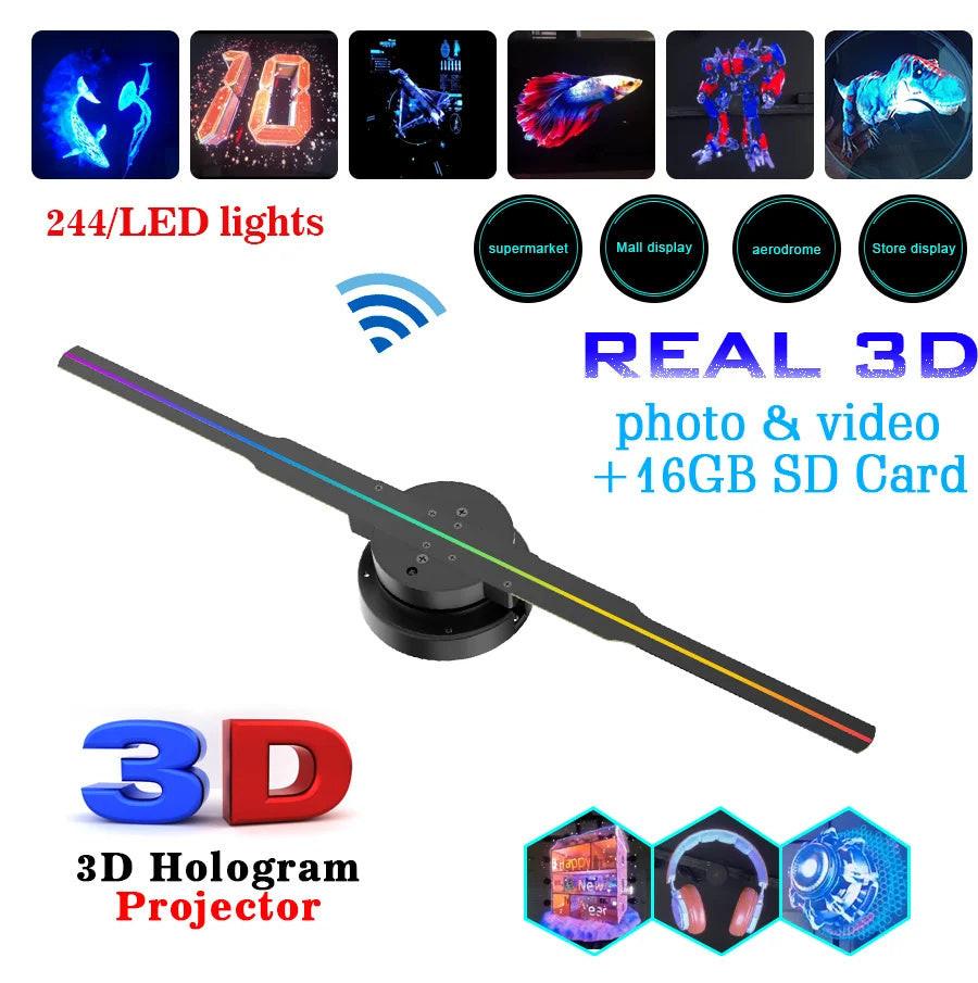 Led Luminous Sign Light Holographic Projector Diy Fan Screen Video Picture 3d Holographic Light Holiday Decoration.