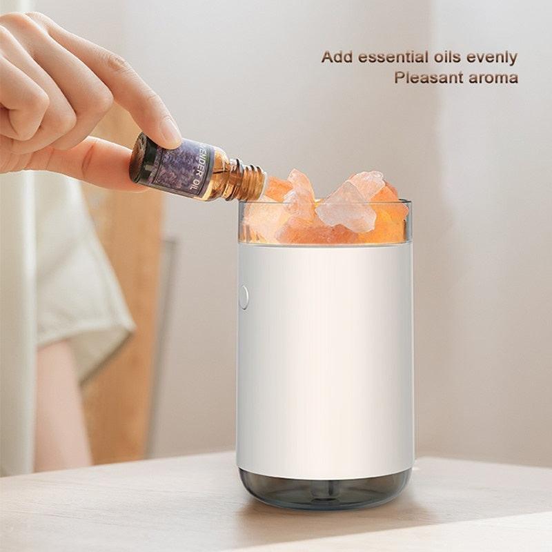 Air Humidifier Crystal Salt Stone Desktop Aromatherapy Essential Oil Ultrasonic Diffuser With LED Lamp Bedroom Home Humidifier.