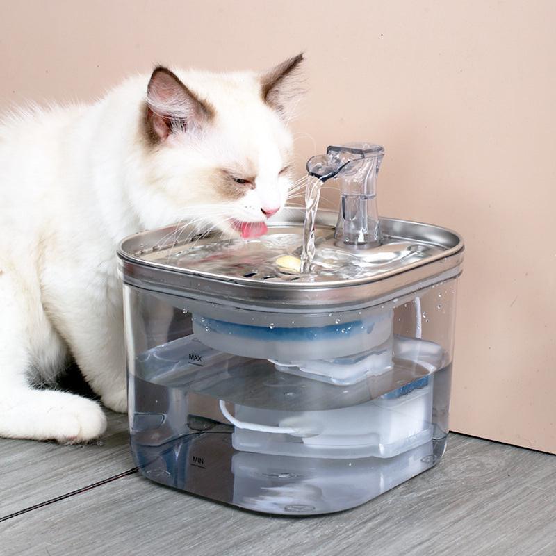 Pet Cat Dog Stainless Steel Automatic Circulation Water Dispenser Intelligent Fountain Pets Accessories.