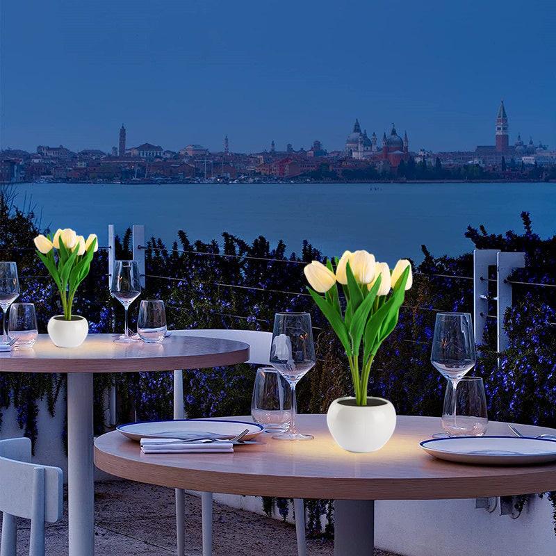 LED Tulip Flower Night Light Artificial Flowerpot Potted Plant Landscape Table Lamp Home Bedroom Living Room Decoration Gift.