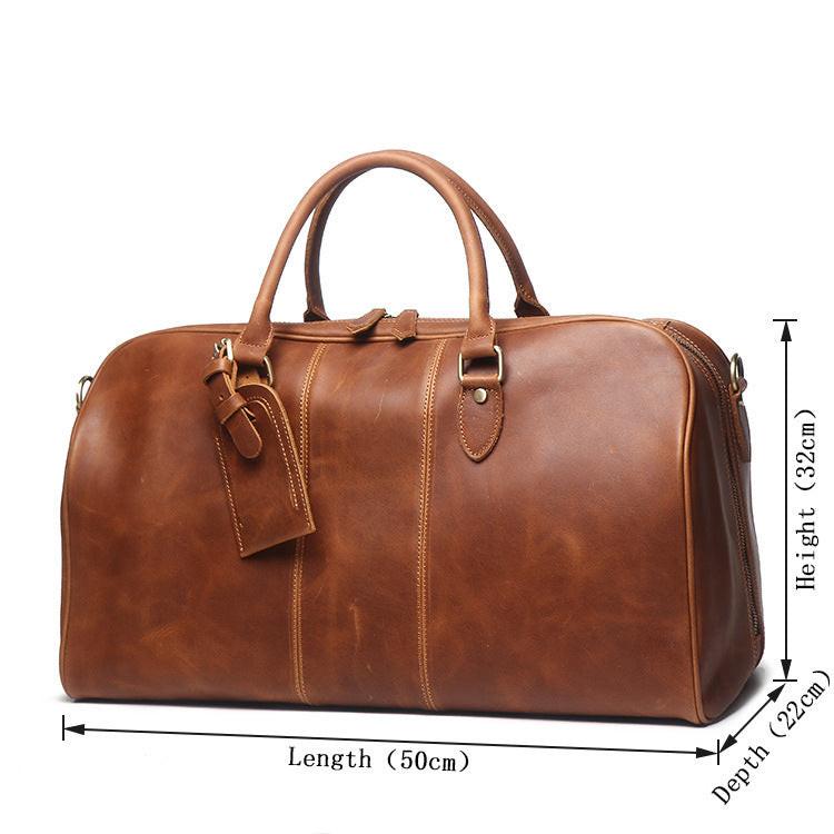 Men's Leather Hand Travel One Shoulder Crossbody Duffel Bag.