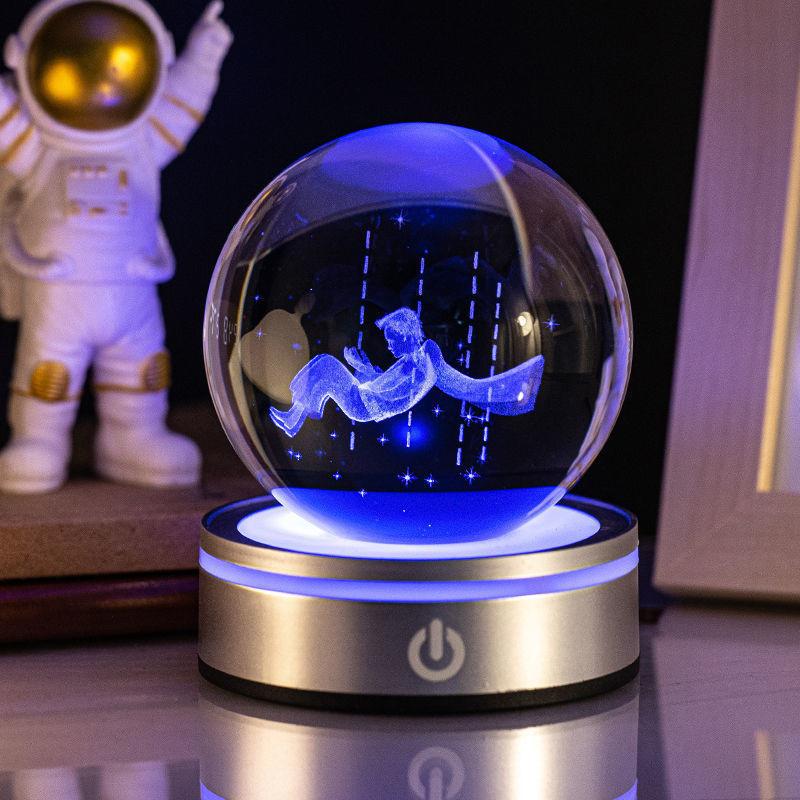 Creative 3D Inner Carving Luminous Crystal Ball Colorful Gradient Small Night Lamp Home Decorations Gifts Selection.