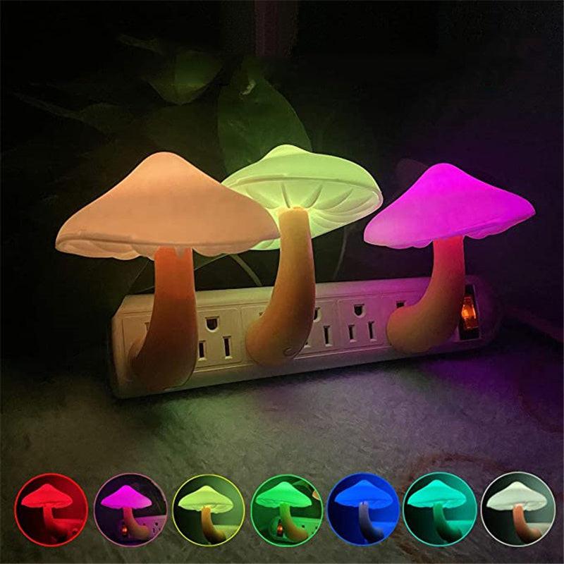 LED Night Light Mushroom Wall Socket Lamp EU US Plug Warm White Light-control Sensor Bedroom Light Home Decoration.