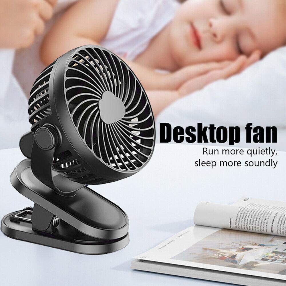 3 Speeds Mini Cooling Fan USB Rechargeable Clip On Desk Baby Stroller Portable.