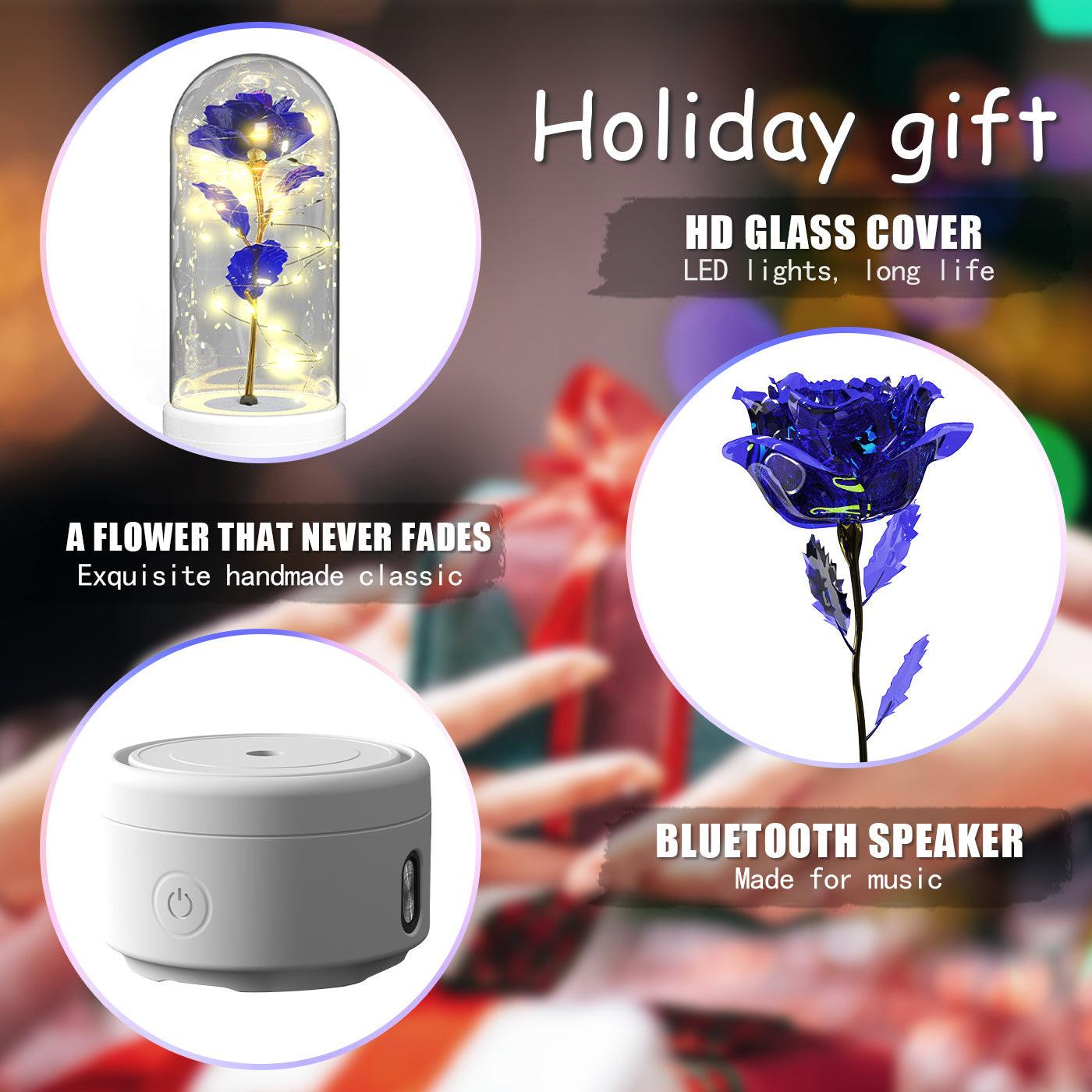 Creative 2 In 1 Rose Flowers LED Light And Bluetooth-compatible Speaker Valentine's Day Gift Rose Luminous Night Light Ornament In Glass Cover.