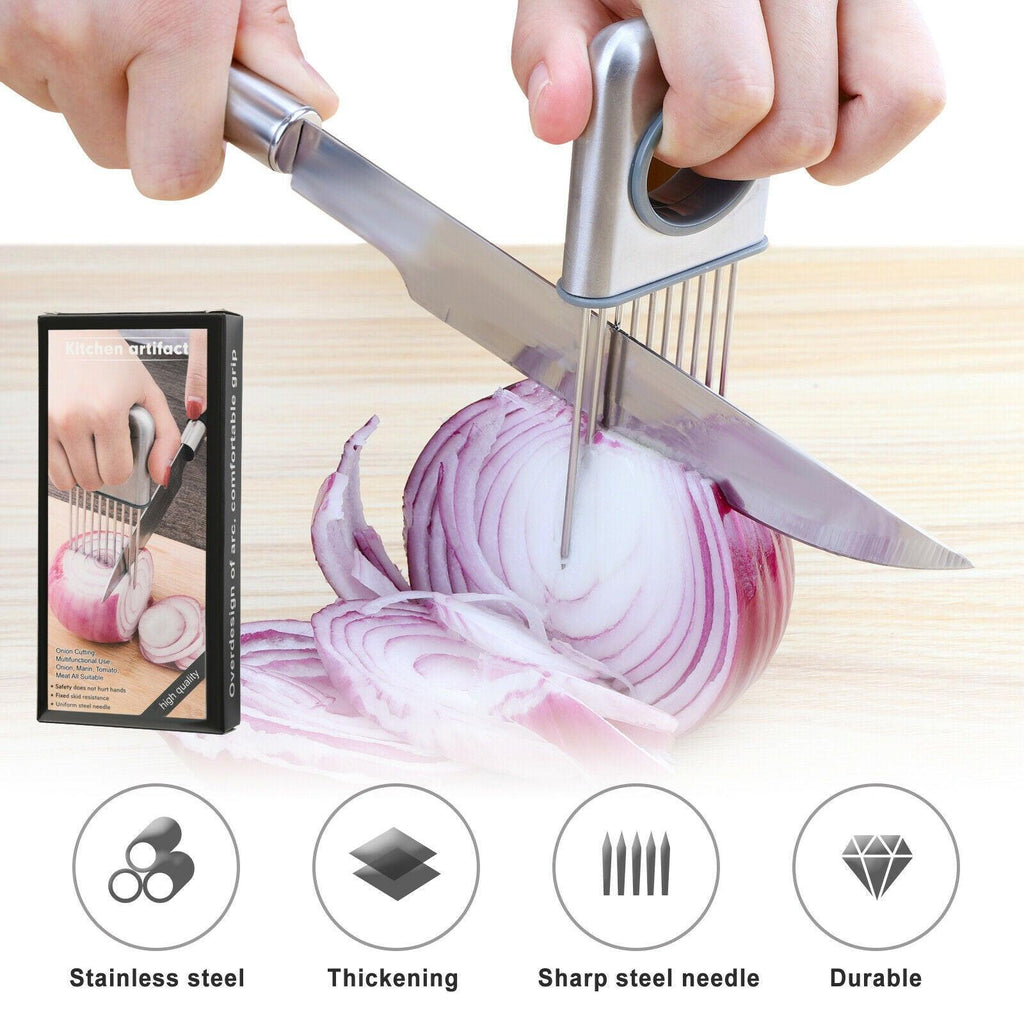 Onion Holder Slicer Vegetable Tools Tomato Cutter Stainless Steel Kitchen Gadget.