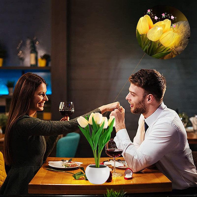 LED Tulip Flower Night Light Artificial Flowerpot Potted Plant Landscape Table Lamp Home Bedroom Living Room Decoration Gift.