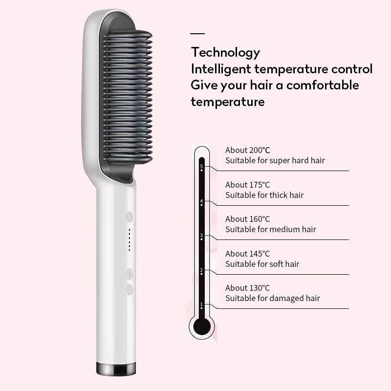 New 2 In 1 Hair Straightener Hot Comb Negative Ion Curling Tong Dual-purpose Electric Hair Brush.