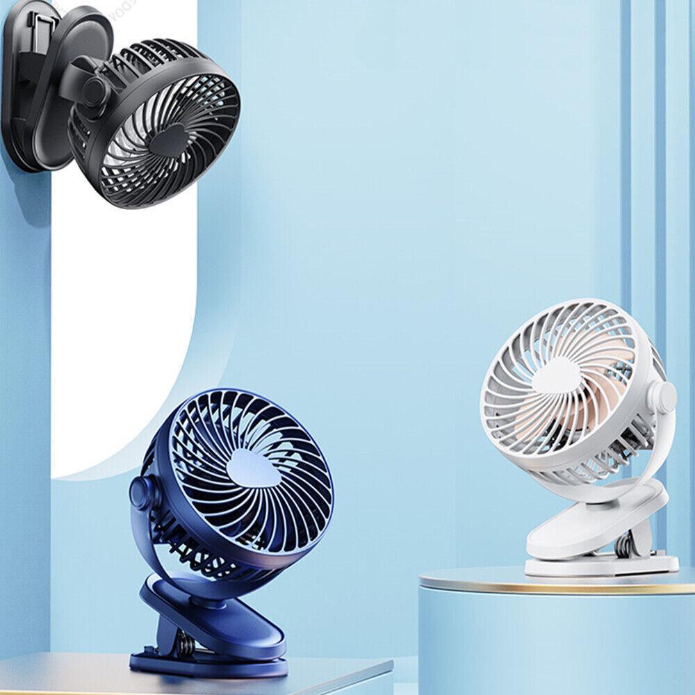 3 Speeds Mini Cooling Fan USB Rechargeable Clip On Desk Baby Stroller Portable.