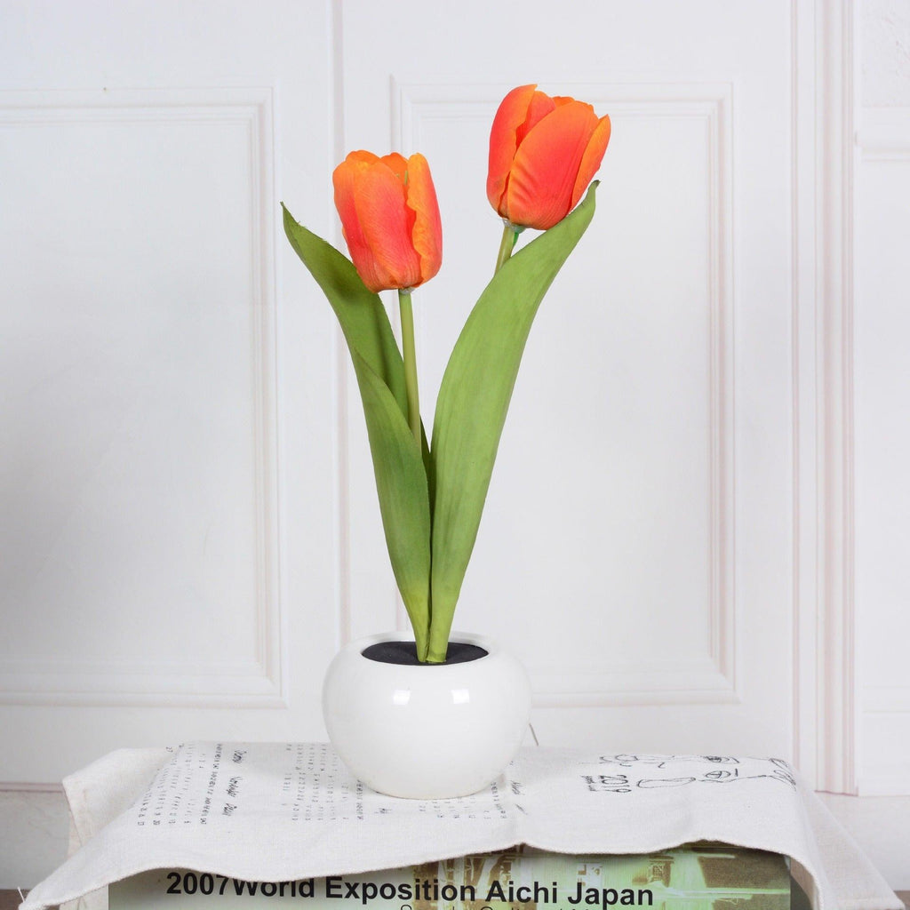LED Tulip Flower Night Light Artificial Flowerpot Potted Plant Landscape Table Lamp Home Bedroom Living Room Decoration Gift.