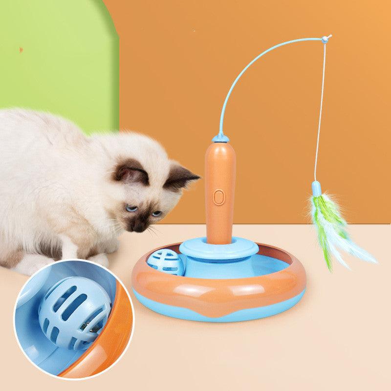 2 In 1 Pet Cat Toy With Feather For Self-play Cat Turntable Pets Supplies Cat Toy Toys Cats Items Products.