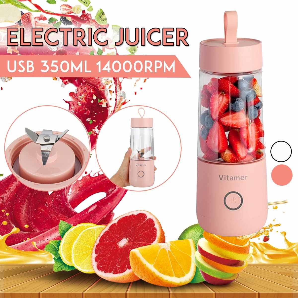 350ml Portable Blender Juicer Electric USB Rechargeable Mixer Smoothie Slushy Cup Juice Blender Bottle USB Charging Kitchen Gadgets.