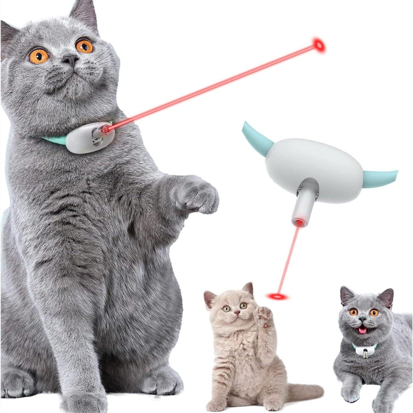 Automatic Cat Toy Smart Laser Teasing Cat Collar Electric USB Charging Kitten Amusing Toys Interactive Training Pet Items.