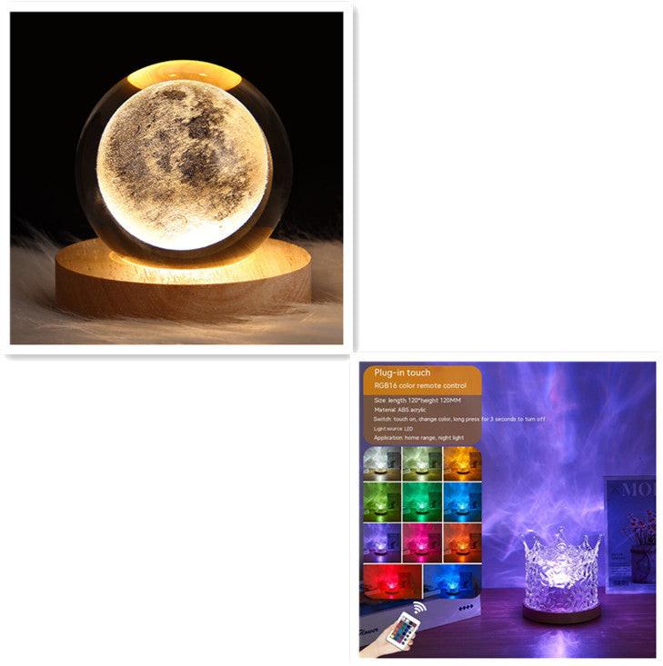 LED Water Ripple Ambient Night Light USB Rotating Projection Crystal Table Lamp RGB Dimmable Home Decoration 16 Color Gifts.