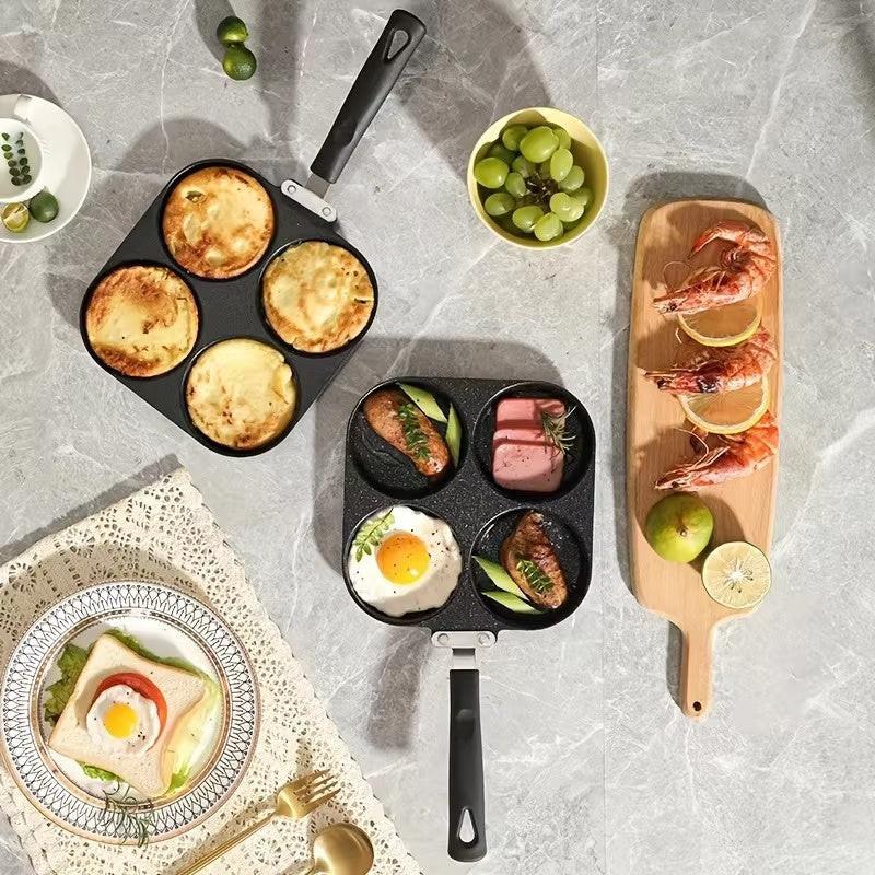 Multi Functional 4 Hole Frying Pan Non Stick Breakfast Burger Egg Pancake Maker Medical Stone Four Hole Omelet Pan.