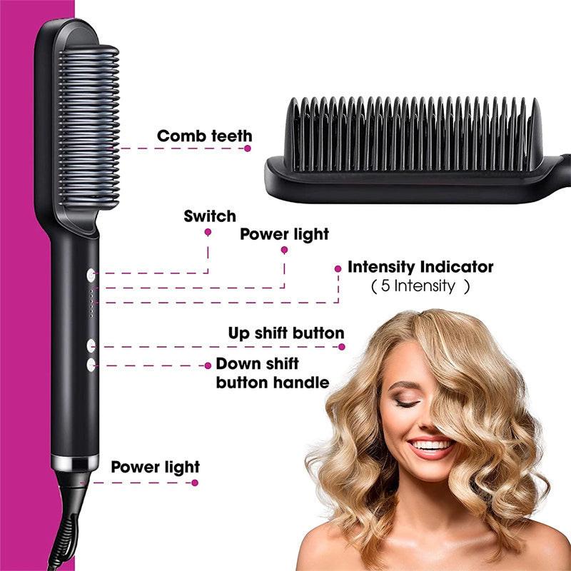 New 2 In 1 Hair Straightener Hot Comb Negative Ion Curling Tong Dual-purpose Electric Hair Brush.